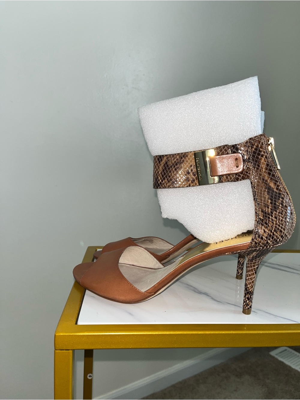 Michael Kors Brown Leather & Snakeskin Ankle-Strap Heels